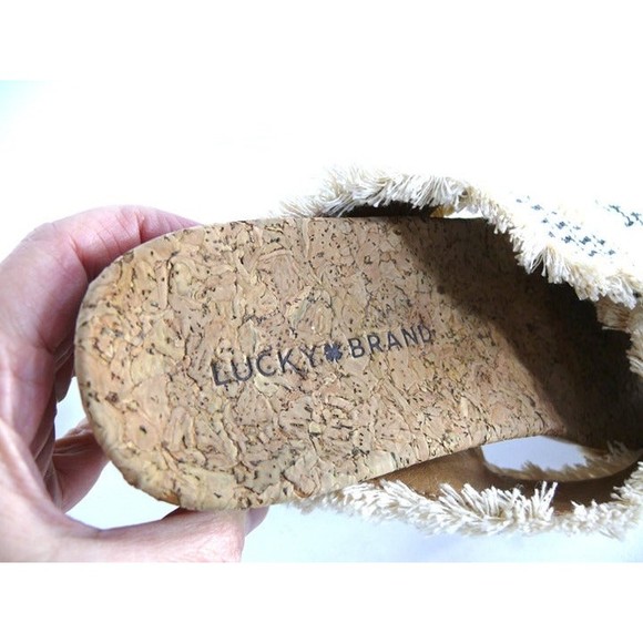 Lucky Brand Khillian open toe woven slides sandals criss cross cork wedge 9M - Picture 2 of 8